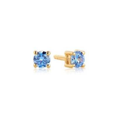 EARRINGS PRINCESS ROUND - 18K GOLD PLATED WITH BLUE ZIRCONIA