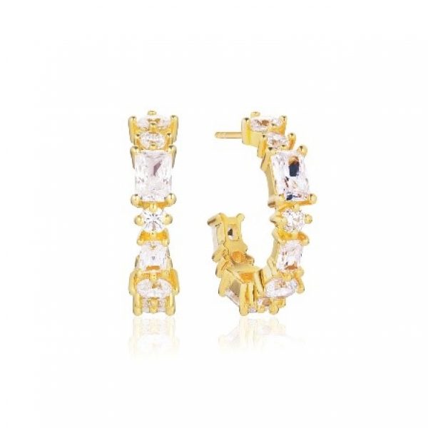 EARRINGS IVREA CREOLO MEDIO - 18K GOLD PLATED, WITH WHITE ZIRCONIA