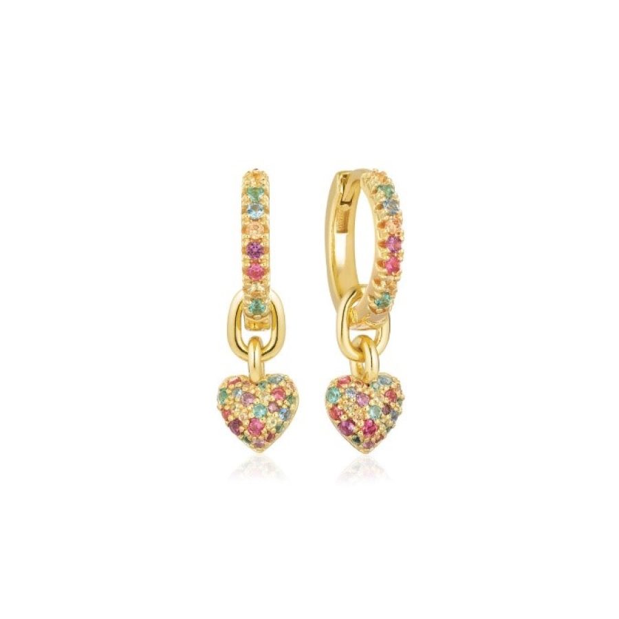 EARRINGS CARO CREOLO - 18K GOLD PLATED, WITH MULTICOLOURED ZIRCONIA, DETACHABLE CHARM